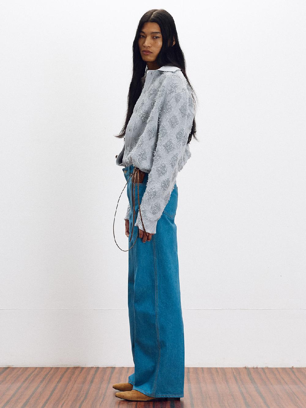 Recto FRINGE JACQUARD KNIT CARDIGAN (COOL GREY)