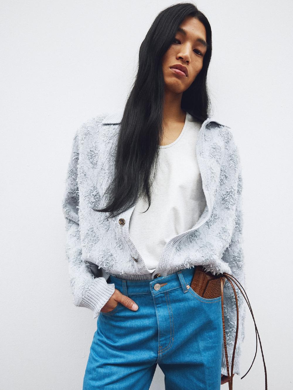 recto FRINGE JACQUARD KNIT CARDIGAN (COOL GREY)