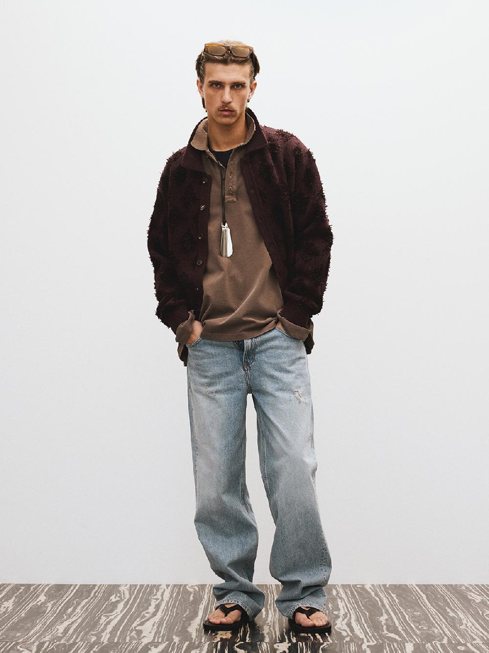 Recto FRINGE JACQUARD KNIT CARDIGAN (VINTAGE BROWN)