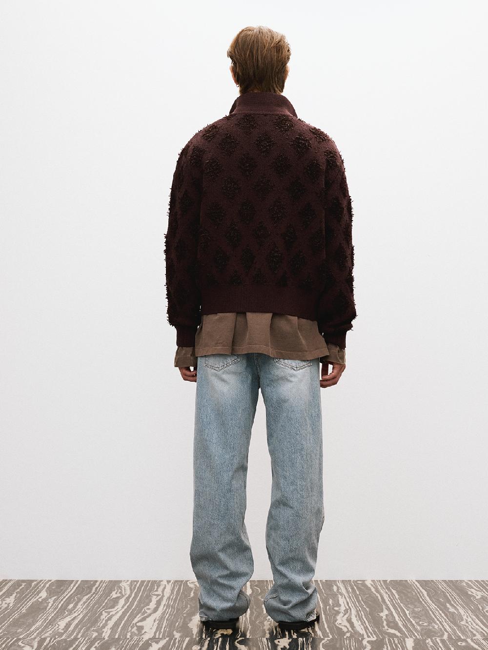 Recto FRINGE JACQUARD KNIT CARDIGAN (VINTAGE BROWN)