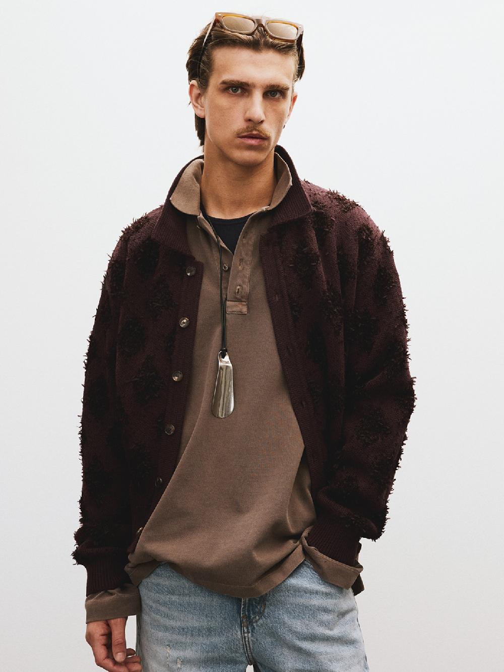 recto FRINGE JACQUARD KNIT CARDIGAN (VINTAGE BROWN)