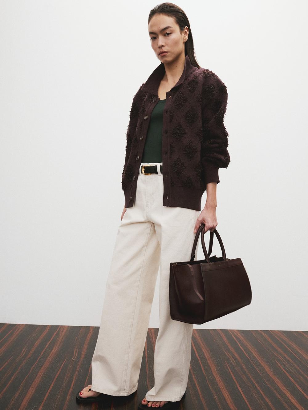 recto FRINGE JACQUARD KNIT CARDIGAN (VINTAGE BROWN)