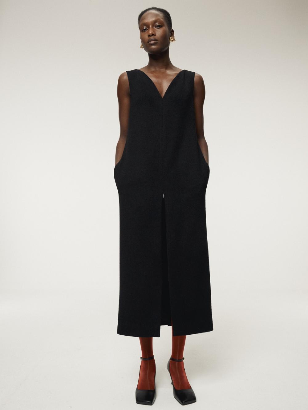 recto FRONT OPEN LONG DRESS (BLACK)