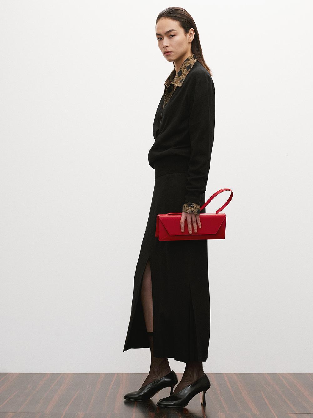 Recto FRONT SLIT LONG SKIRT (BLACK)