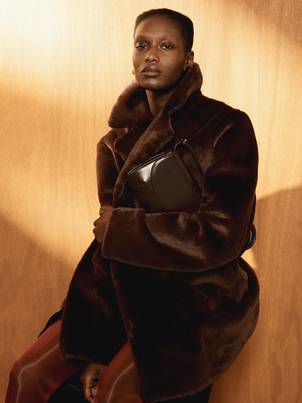 Recto GRANDMA FAUX FUR DOUBLE COAT (VINTAGE BROWN)