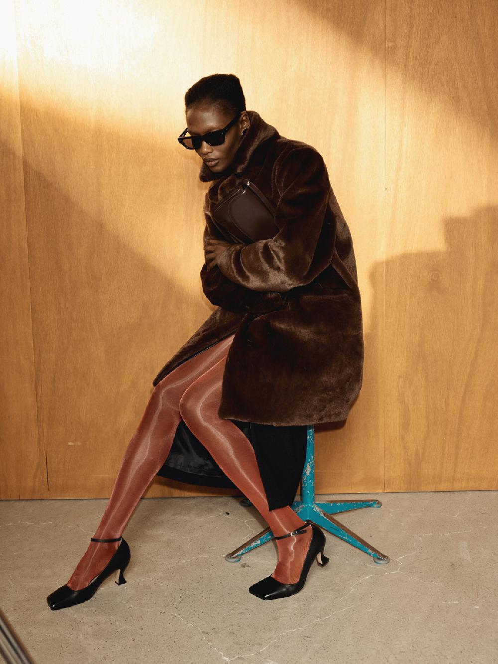 Recto GRANDMA FAUX FUR DOUBLE COAT (VINTAGE BROWN)