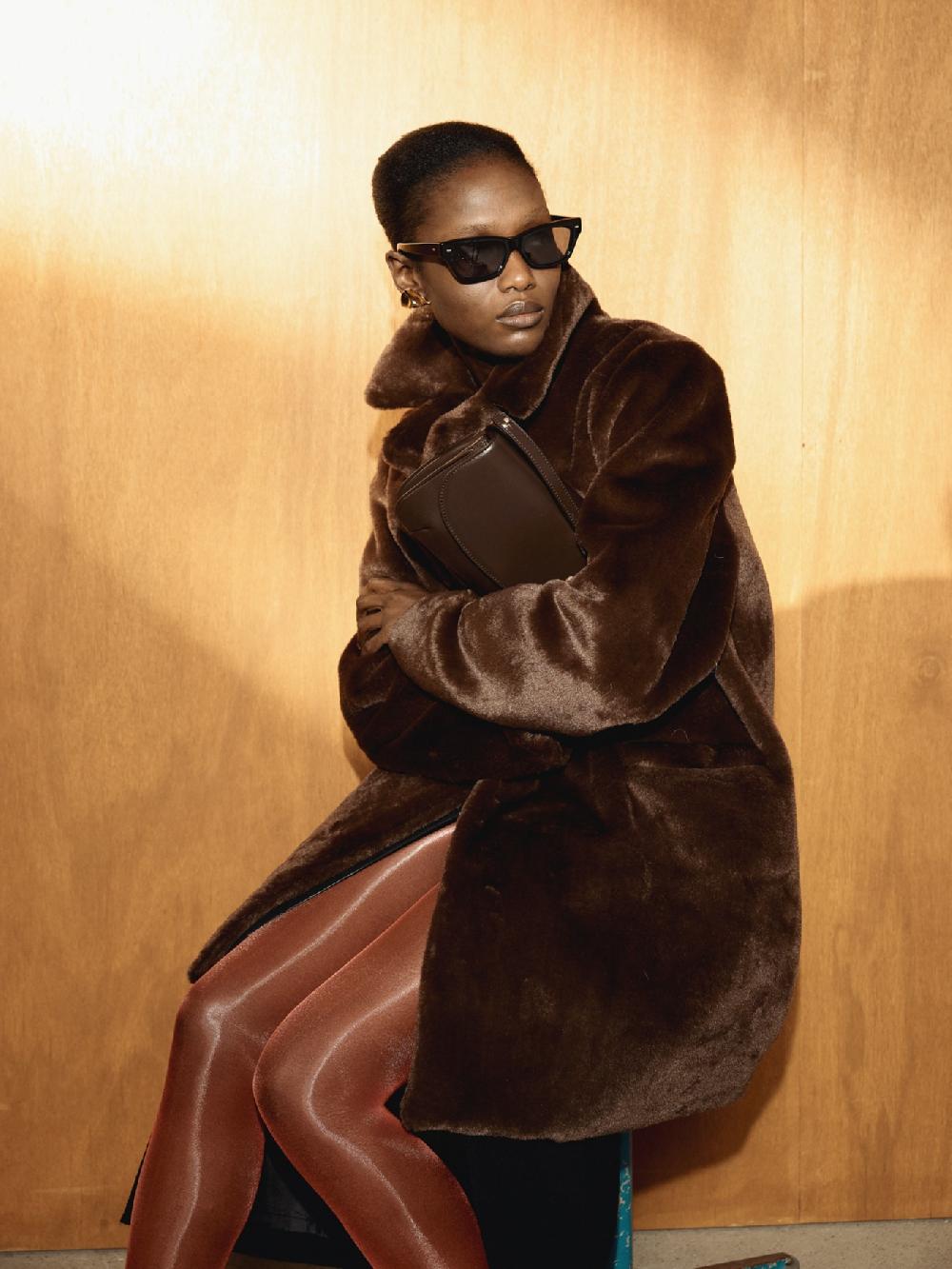 recto GRANDMA FAUX FUR DOUBLE COAT (VINTAGE BROWN)