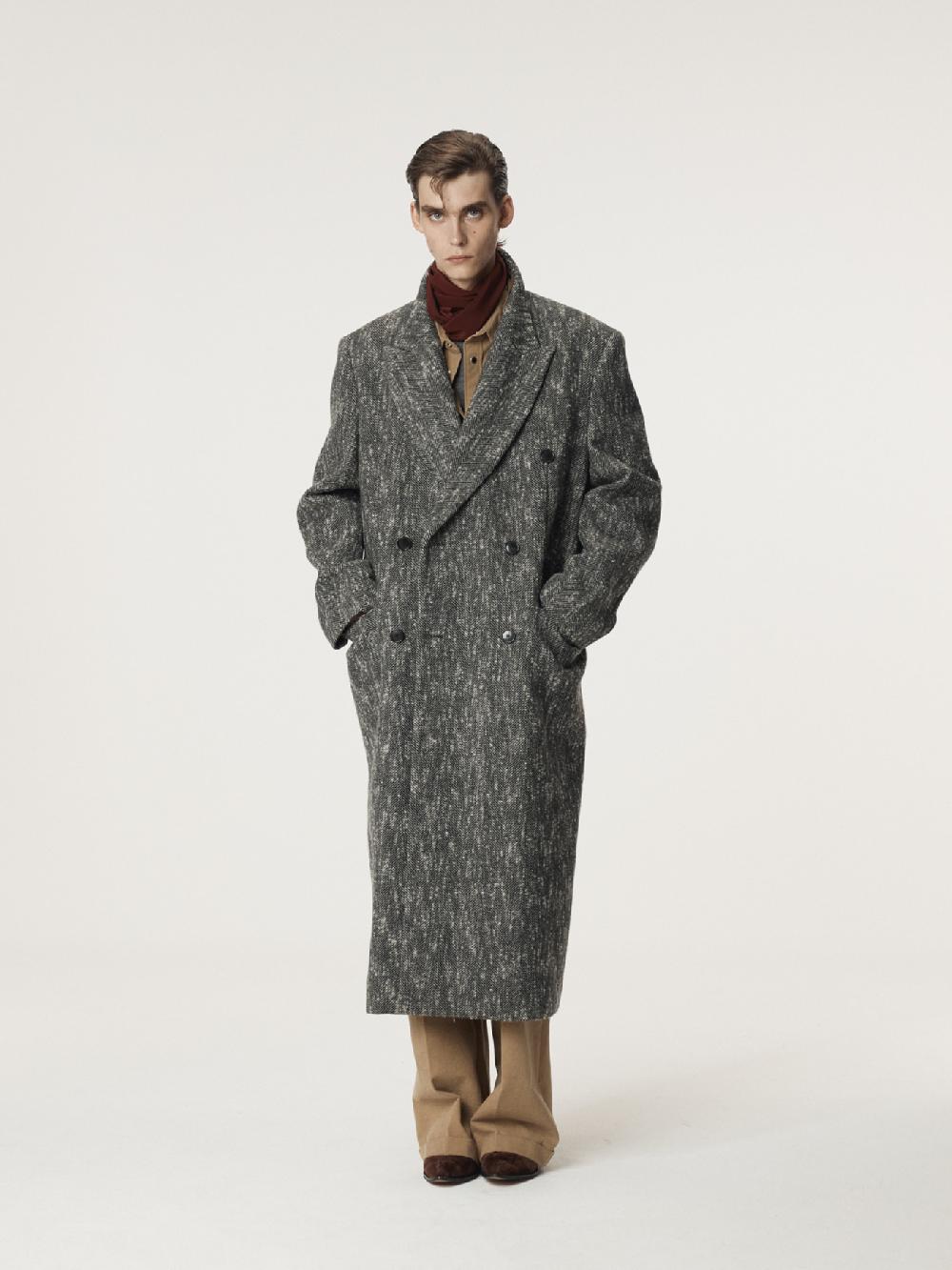 Recto HERRINGBONE DOUBLE BREASTED COAT (BLACK)