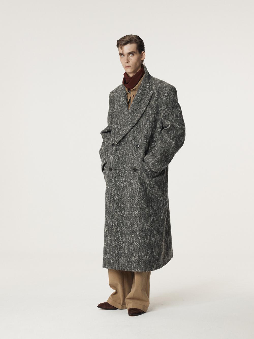 Recto HERRINGBONE DOUBLE BREASTED COAT (BLACK)