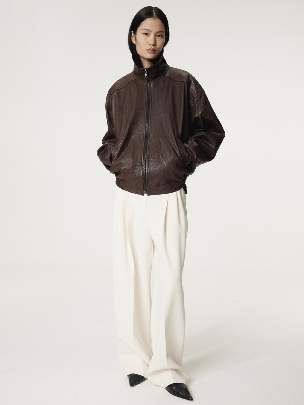 Recto HIGH-NECK LEATHER JUMPER (BROWN)