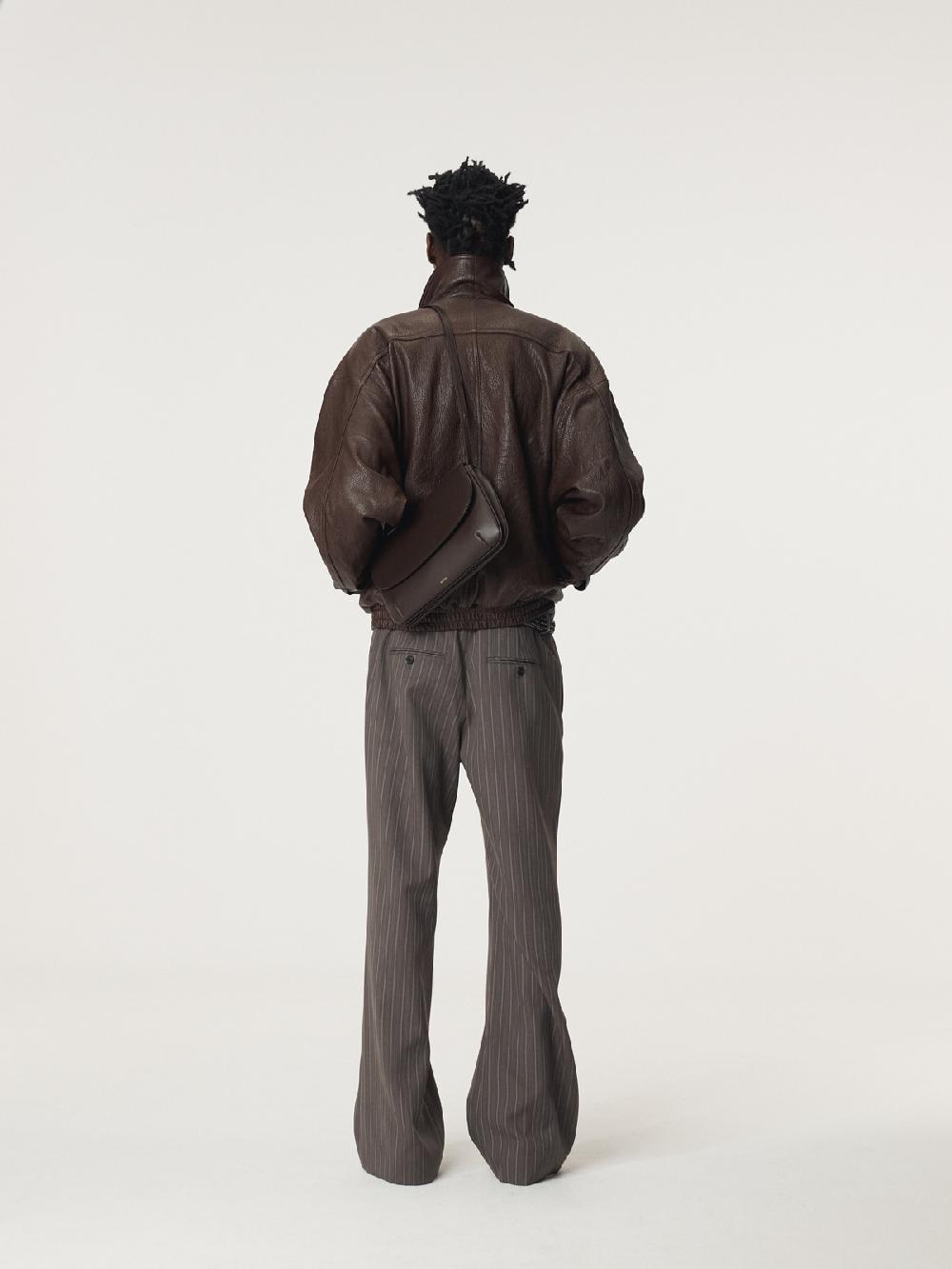 Recto HIGH-NECK LEATHER JUMPER (BROWN)