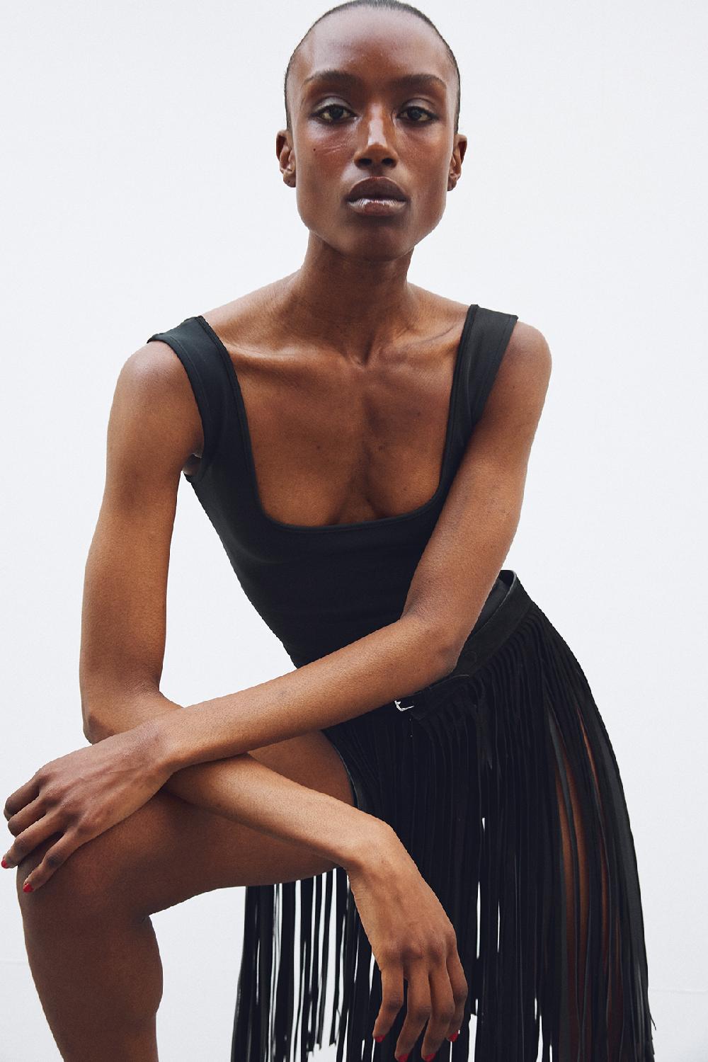 Recto IBIZA FRINGE SKIRT BELT IN LEATHER (BLACK)