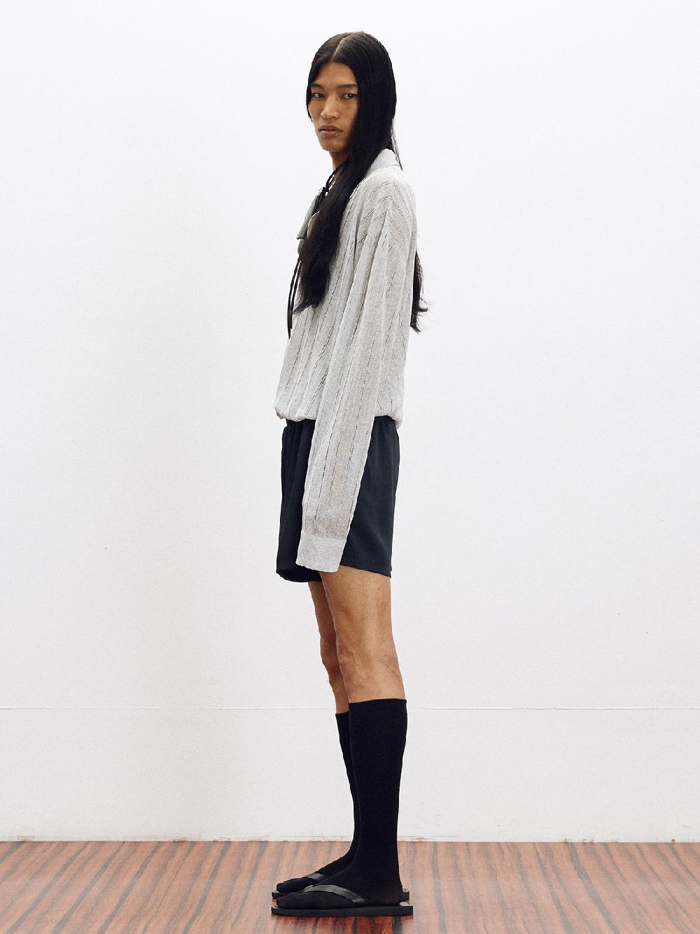 Recto LACE RIB SHEER KNIT TOP (MELANGE GREY)
