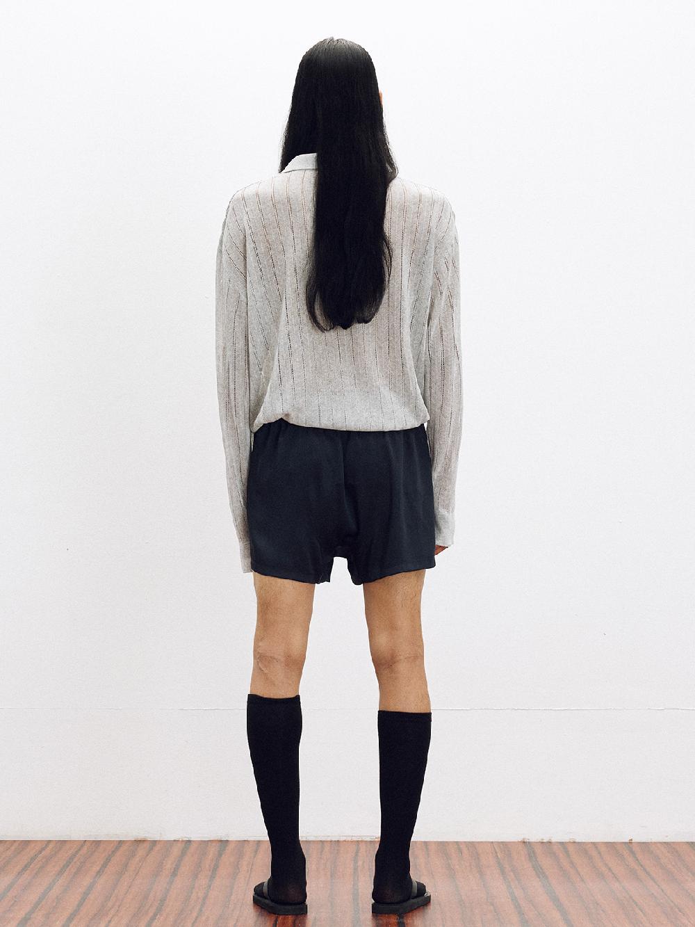 Recto LACE RIB SHEER KNIT TOP (MELANGE GREY)