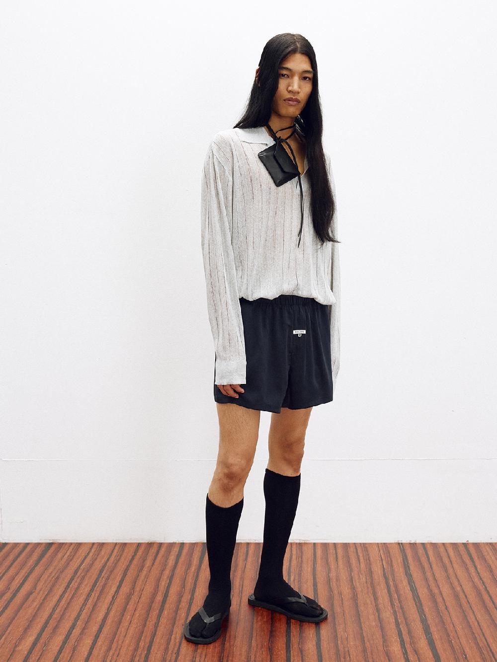 Recto LACE RIB SHEER KNIT TOP (MELANGE GREY)