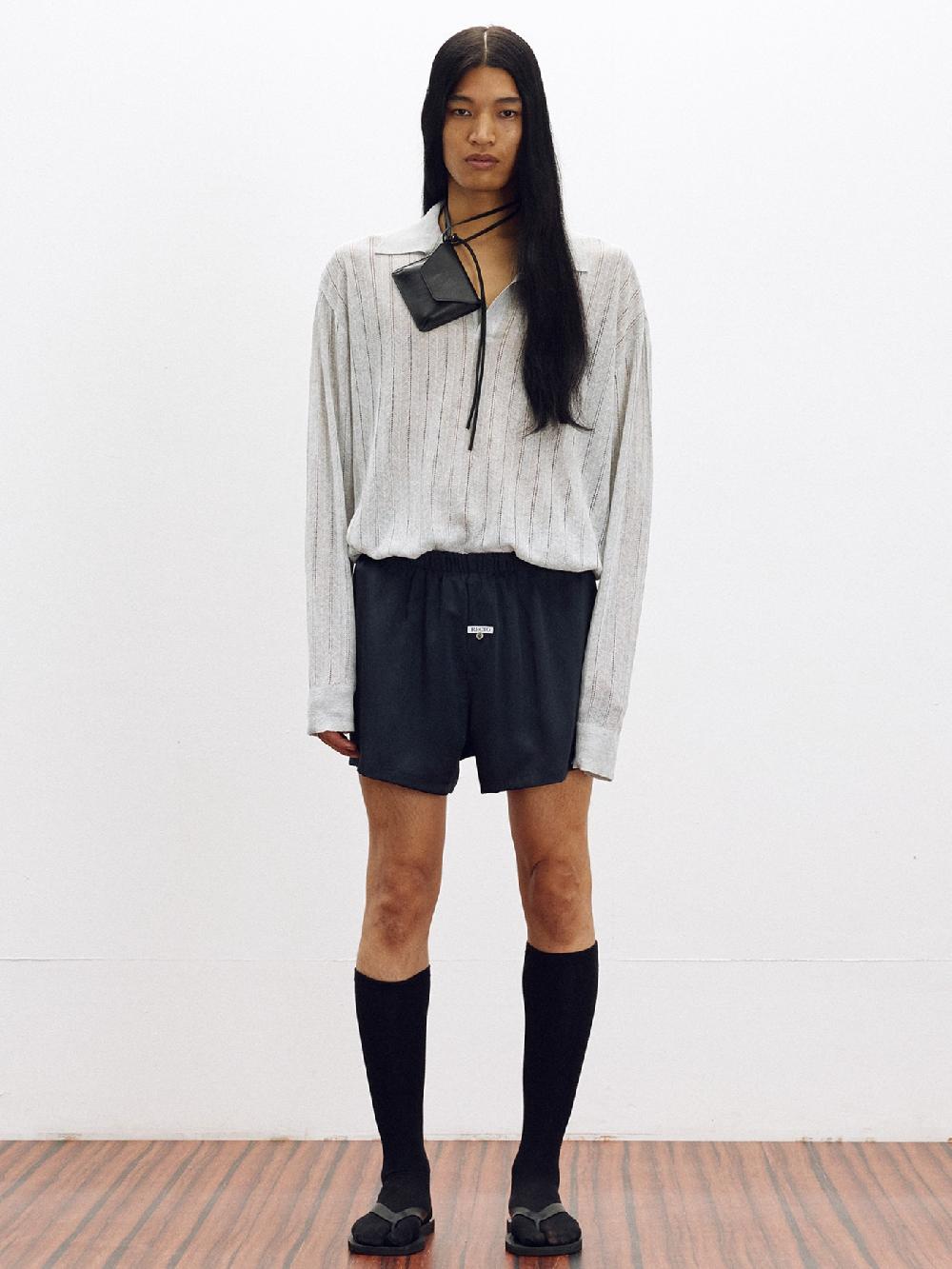 recto LACE RIB SHEER KNIT TOP (MELANGE GREY)