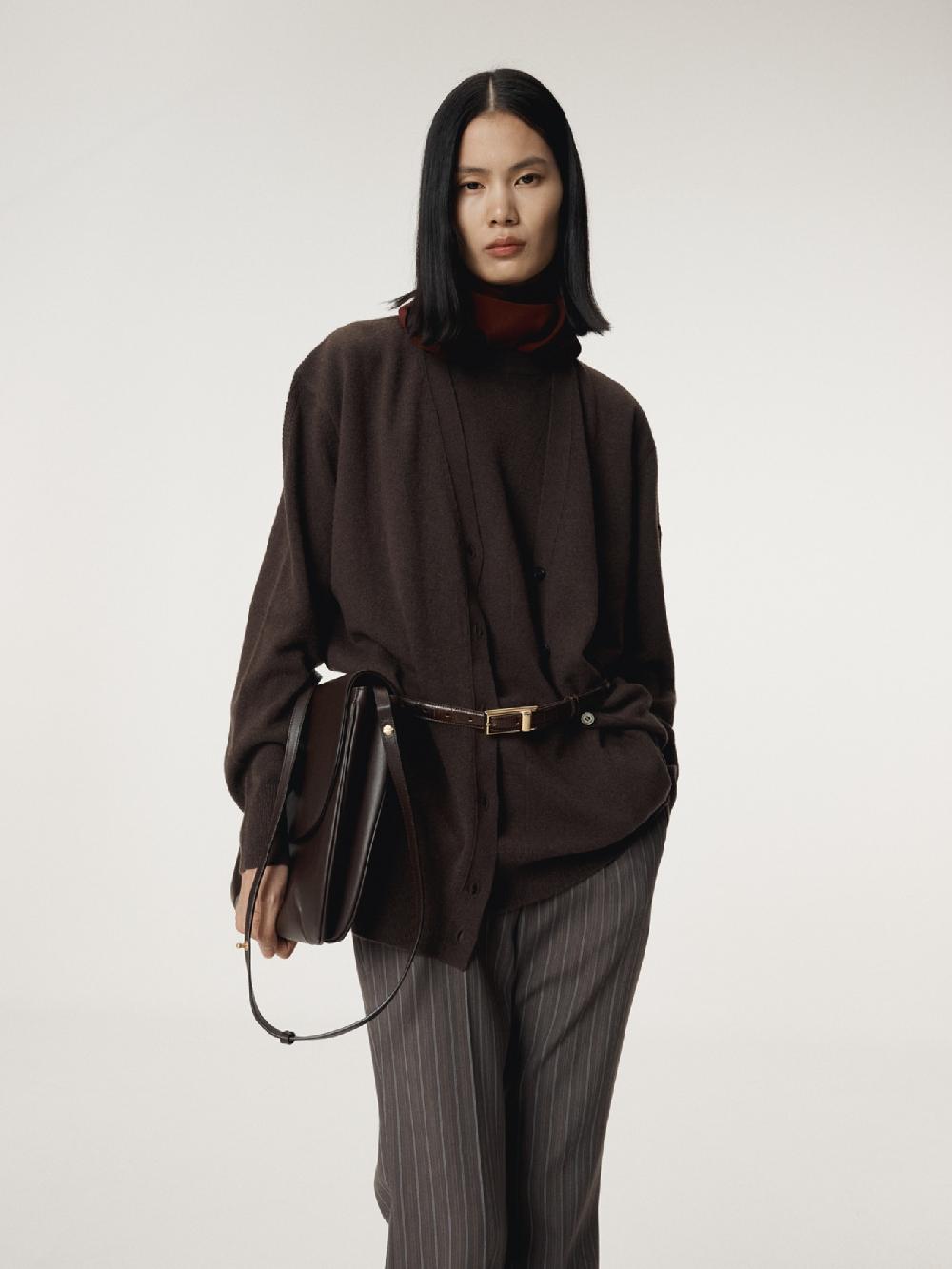 recto LAYERED CARDIGAN KNIT TOP (DARK CHOCOLATE)