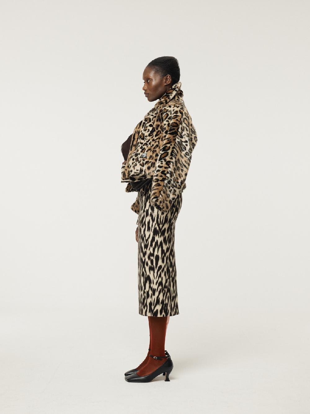 Recto LEOPARD FAUX FUR SHORT COAT (BEIGE)