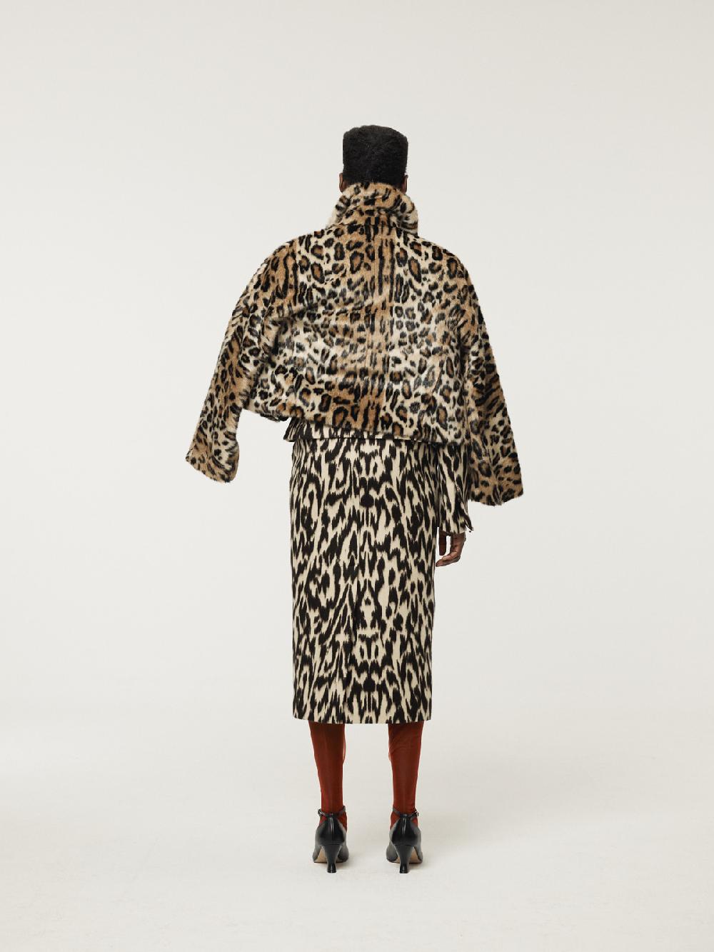 Recto LEOPARD FAUX FUR SHORT COAT (BEIGE)
