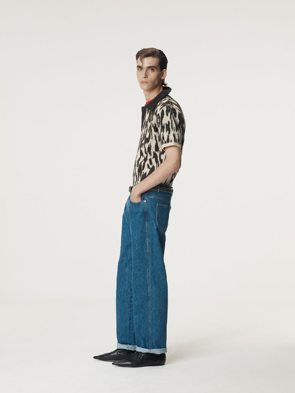 Recto LEOPARD JACQUARD POLO KNIT TOP (DARK BROWN)