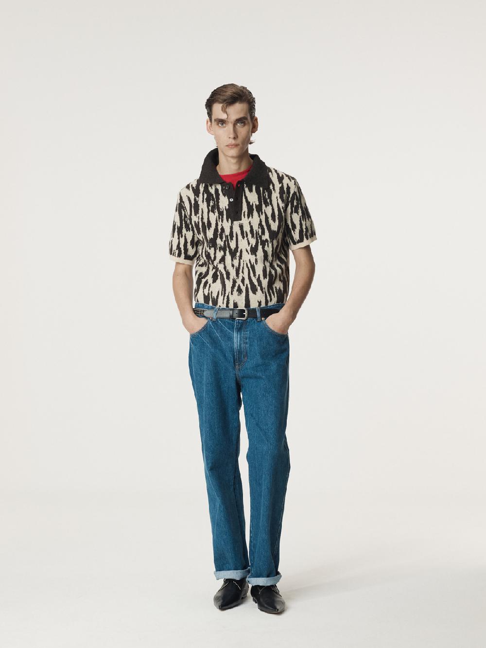 Recto LEOPARD JACQUARD POLO KNIT TOP (DARK BROWN)