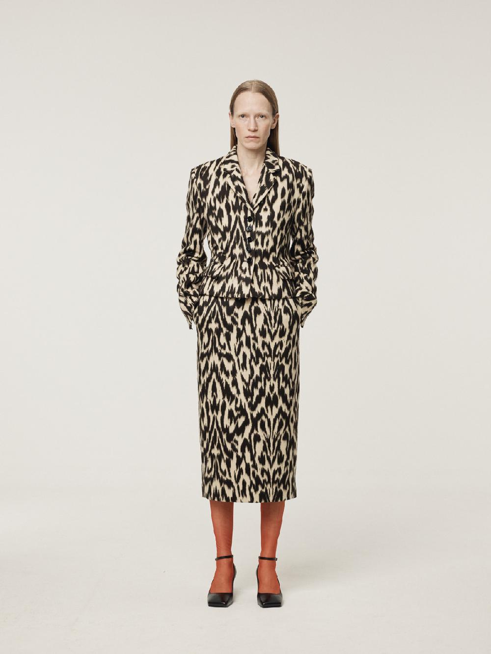 Recto LEOPARD WOOL MIDI SKIRT (DARK BROWN)