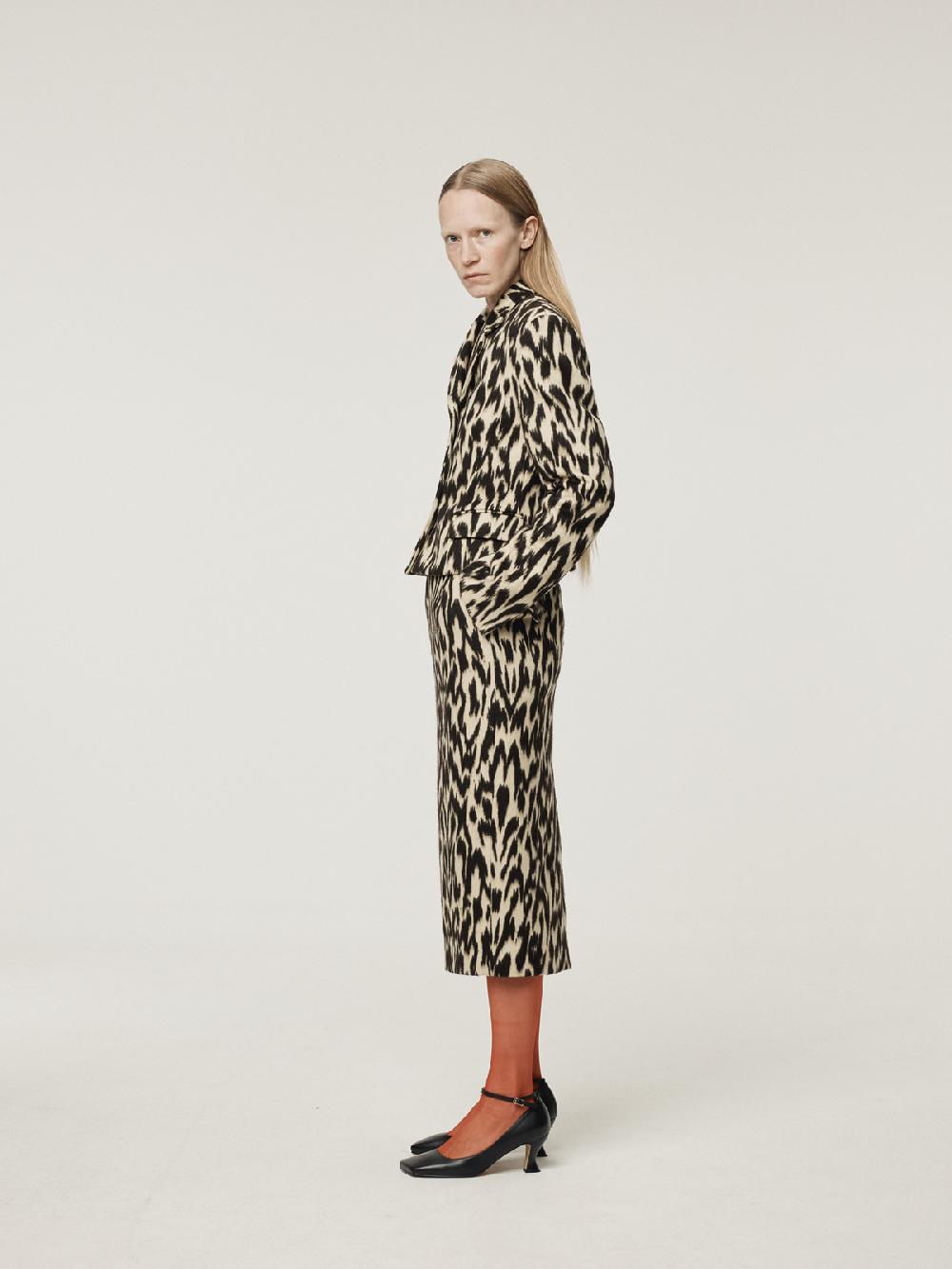 Recto LEOPARD WOOL MIDI SKIRT (DARK BROWN)