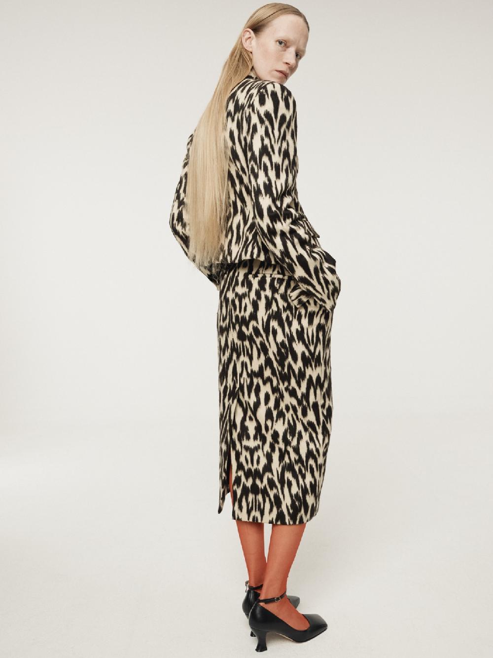 recto LEOPARD WOOL MIDI SKIRT (DARK BROWN)