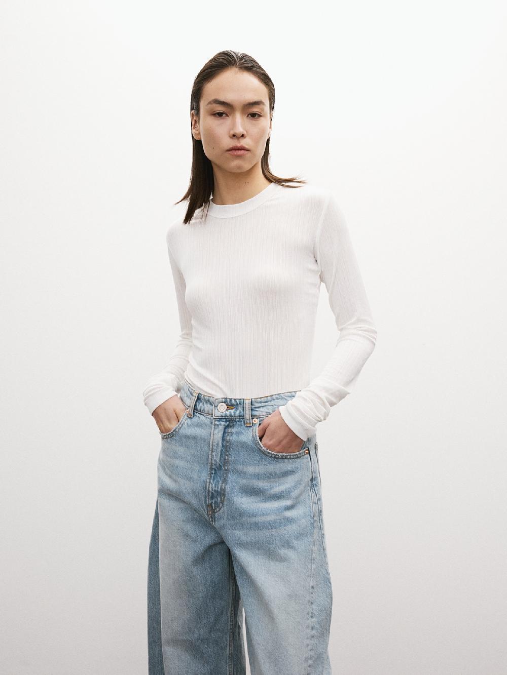 recto LONG SLEEVES SHEER JERSEY TOP (IVORY)