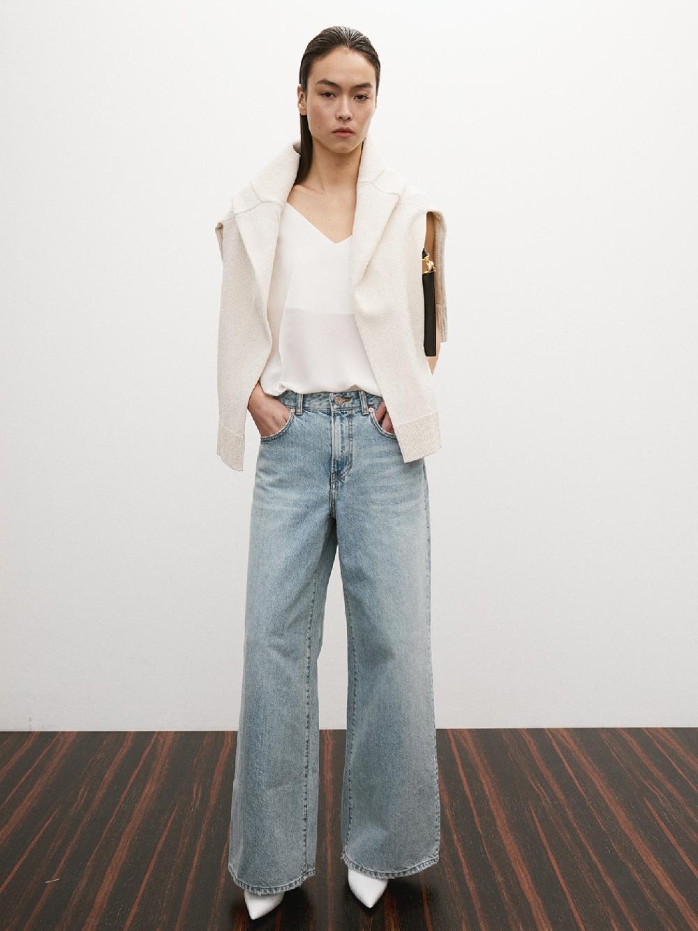 recto LOOSE FIT FLARED WIDE DENIM PANTS (LIGHT BLUE)