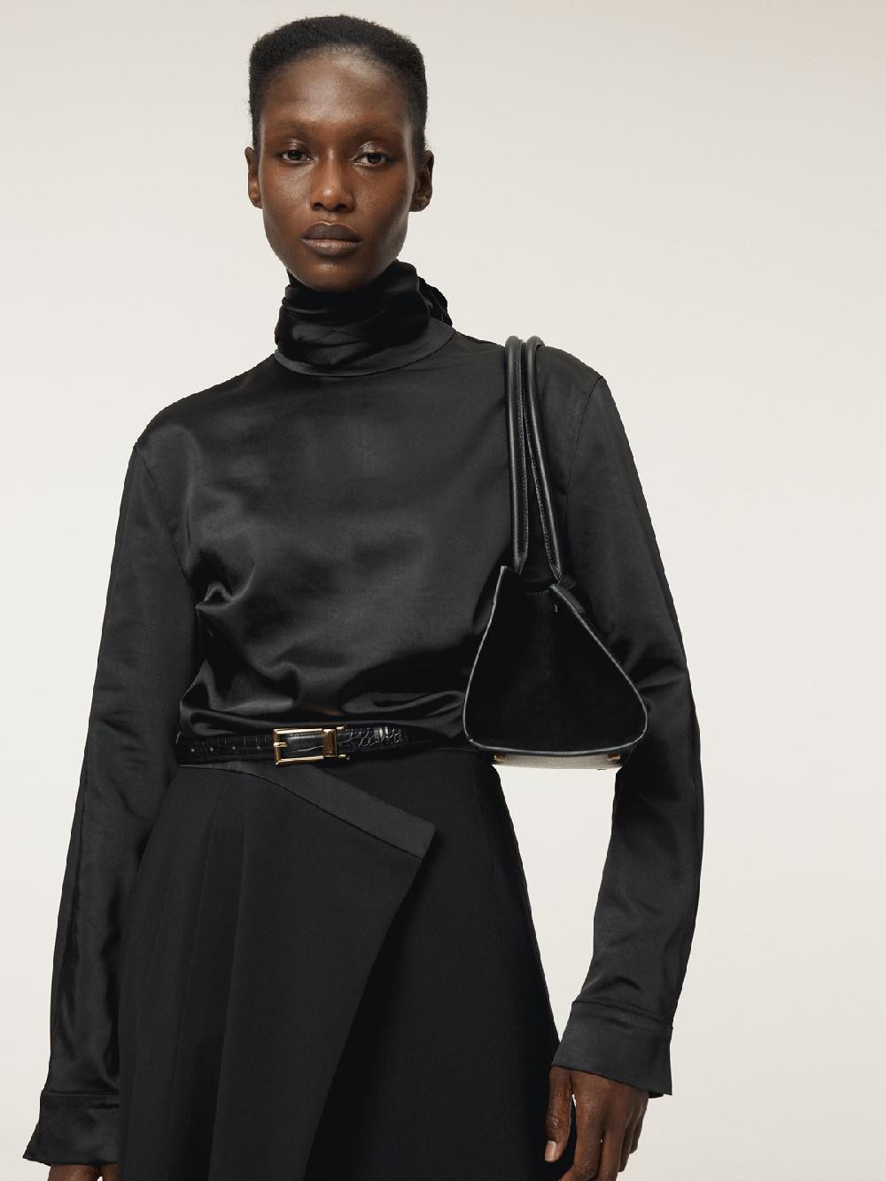 Recto OPEN BACK SCARF SATIN BLOUSE (BLACK)