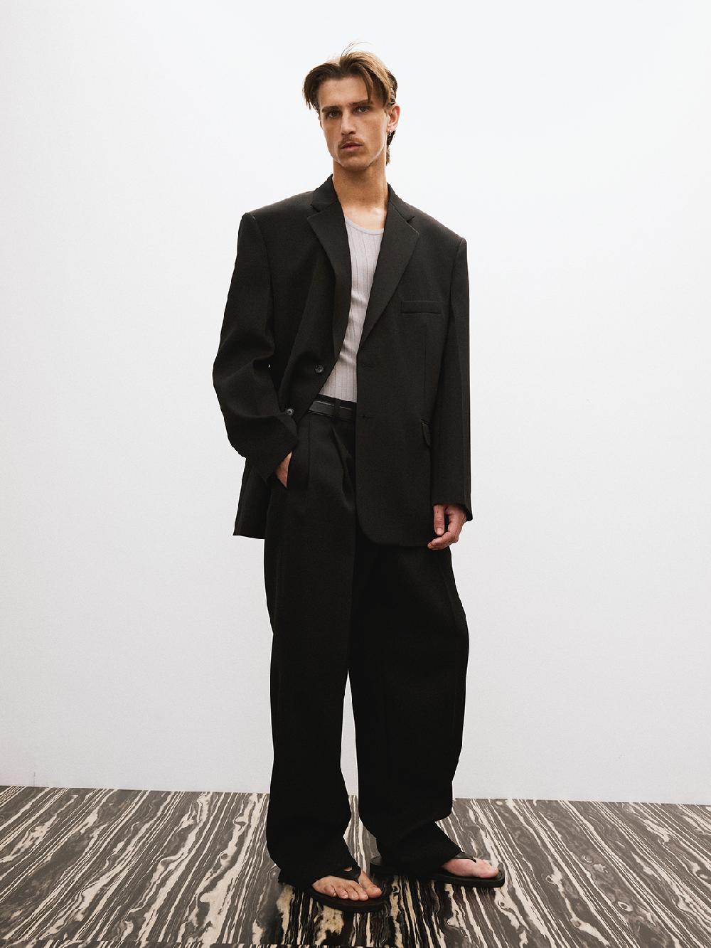 Recto OVERSIZE SINGLE BREASTED WOOL JACKET (BLACK)