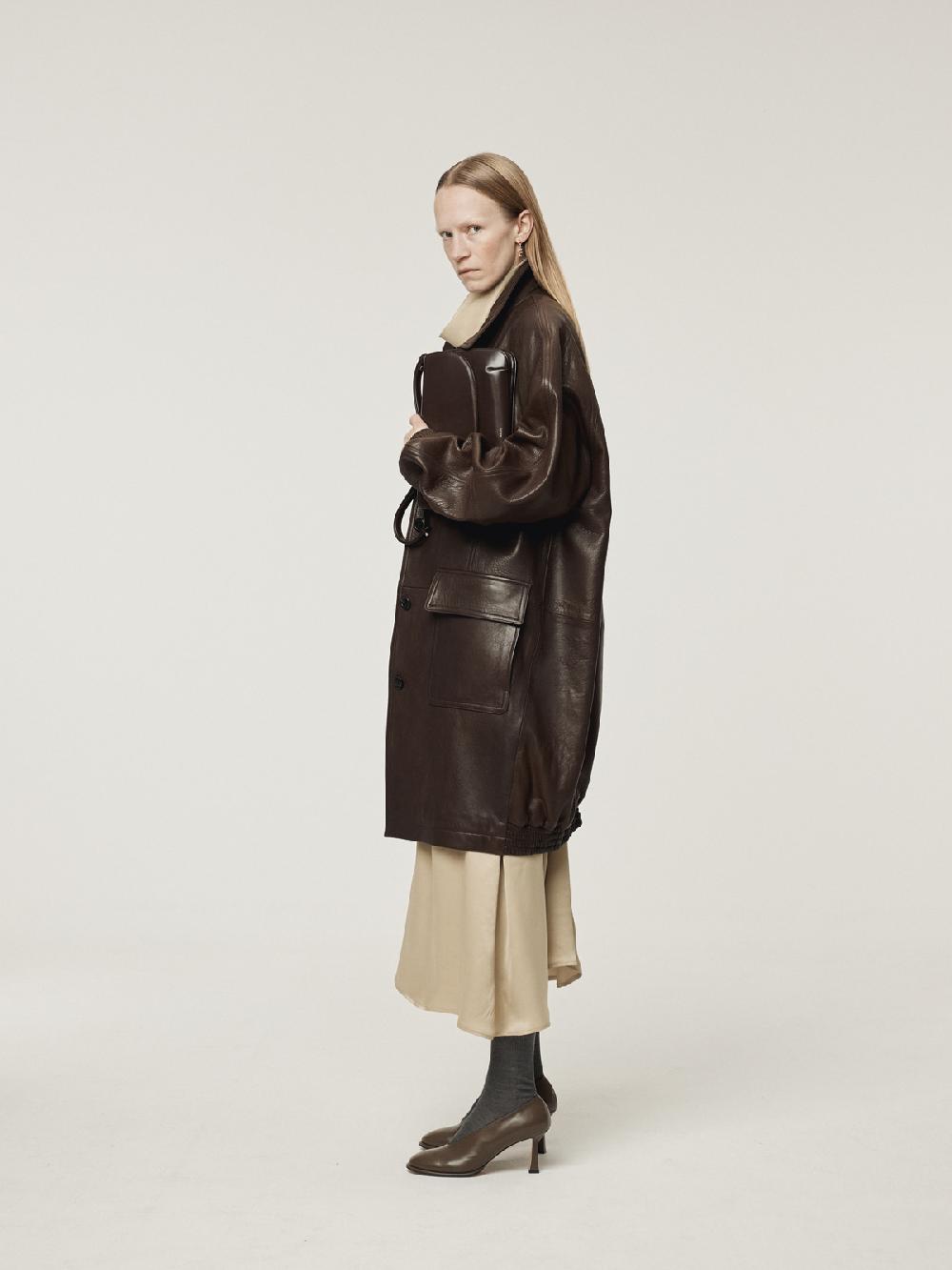Recto OVERSIZED LEATHER COAT (DARK BROWN)