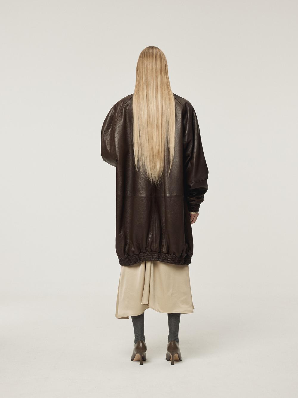Recto OVERSIZED LEATHER COAT (DARK BROWN)