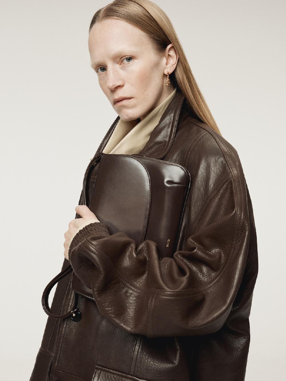 Recto OVERSIZED LEATHER COAT (DARK BROWN)