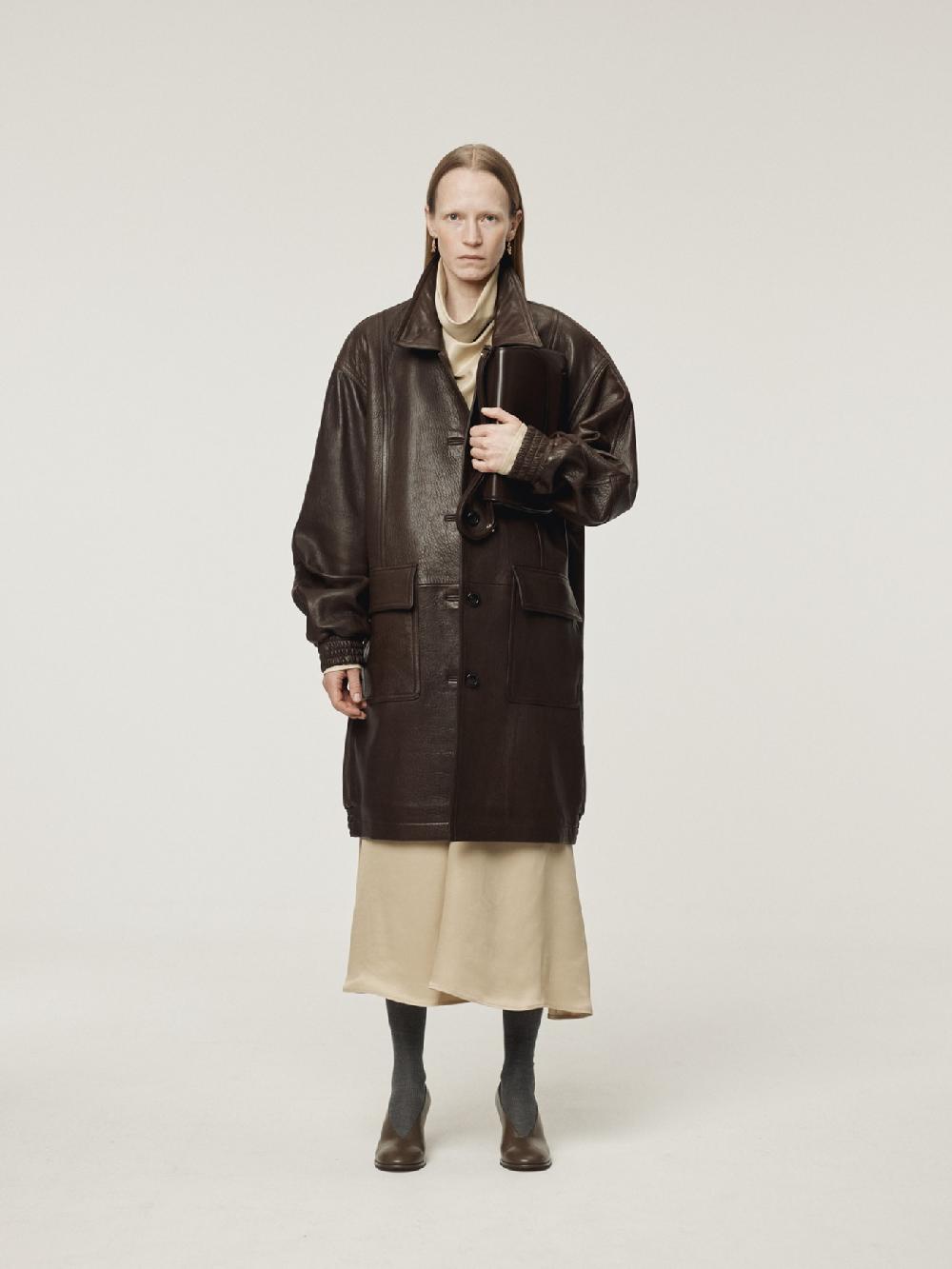 recto OVERSIZED LEATHER COAT (DARK BROWN)