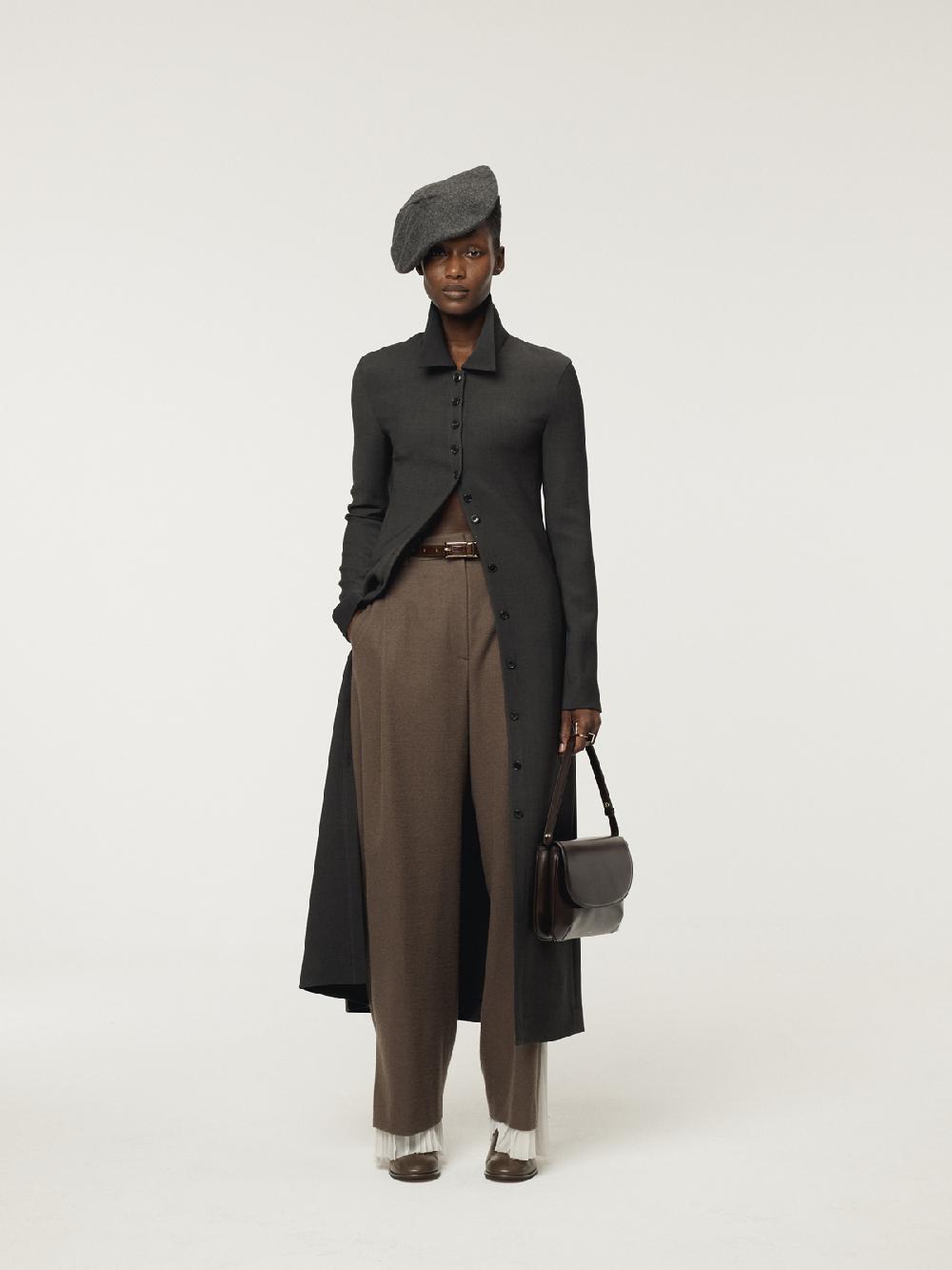 Recto PLEATS LAYERED WOOL PANTS (GREYISH KHAKI)