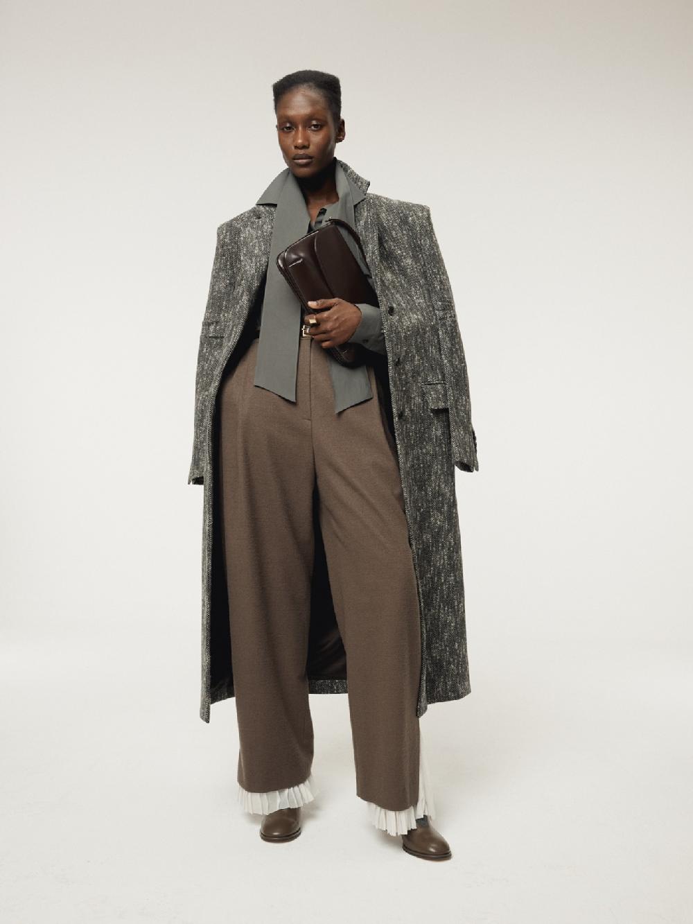 recto PLEATS LAYERED WOOL PANTS (GREYISH KHAKI)