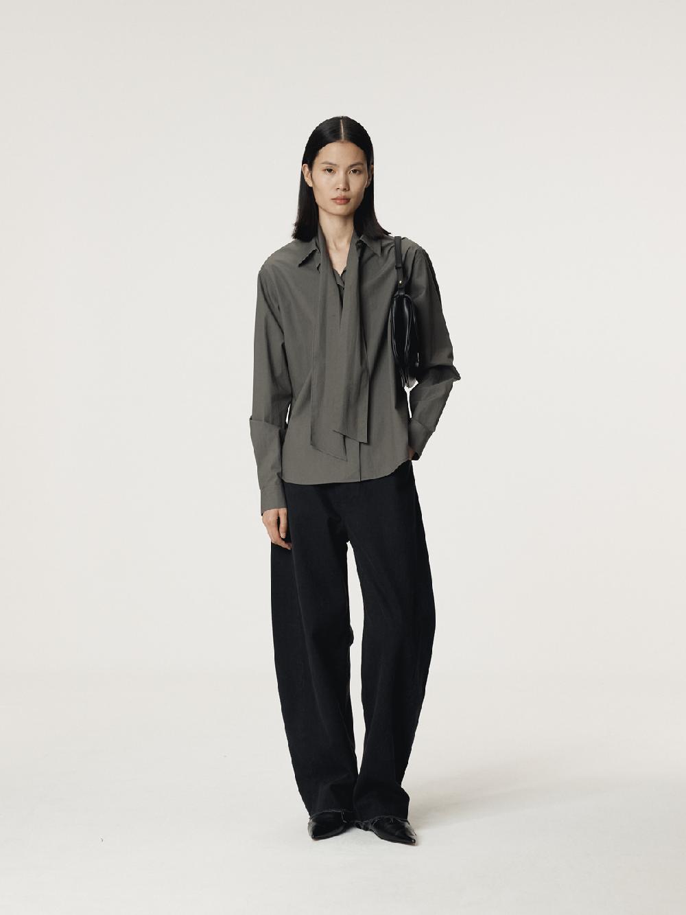 Recto POWDERY COTTON SCARF SHIRT (KHAKISH GREY)