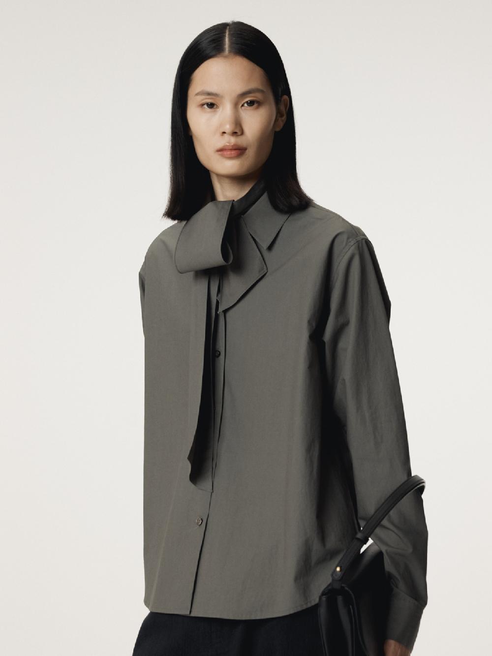 recto POWDERY COTTON SCARF SHIRT (KHAKISH GREY)