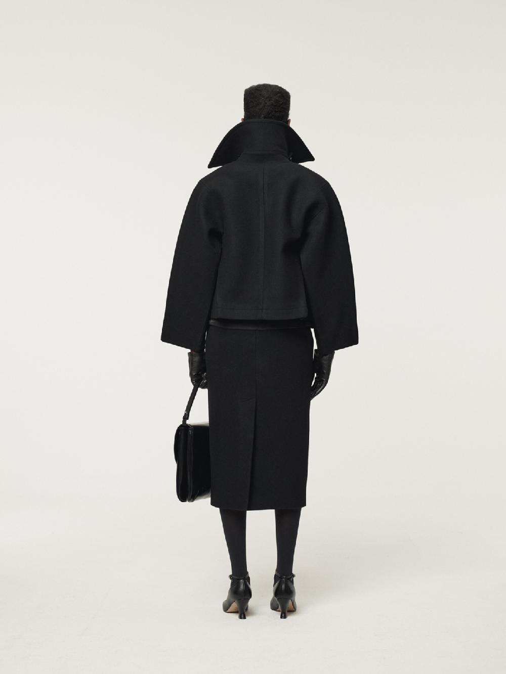 Recto PRIMARY WOOL SHORT PEA COAT (BLACK)