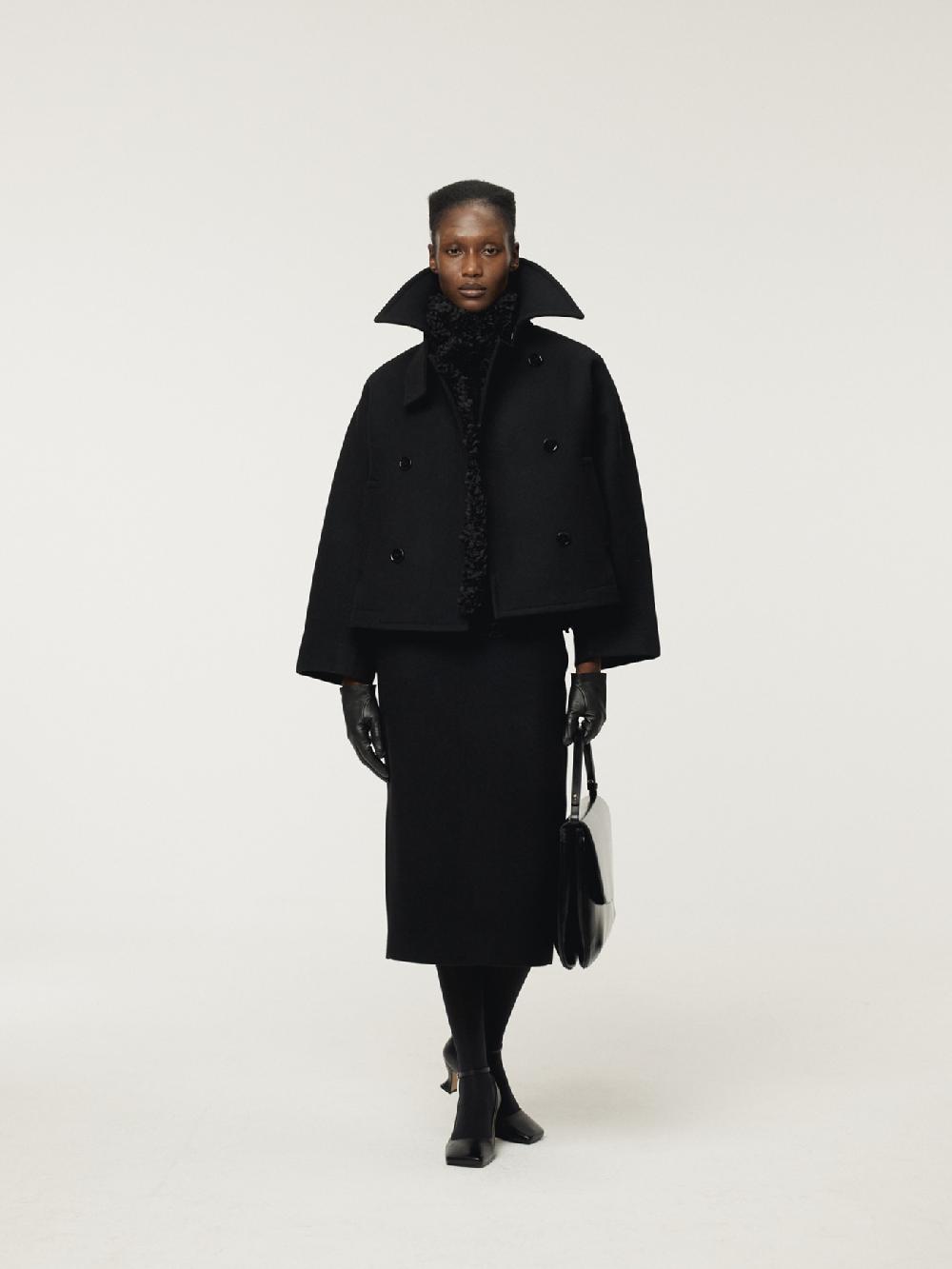 Recto PRIMARY WOOL SHORT PEA COAT (BLACK)