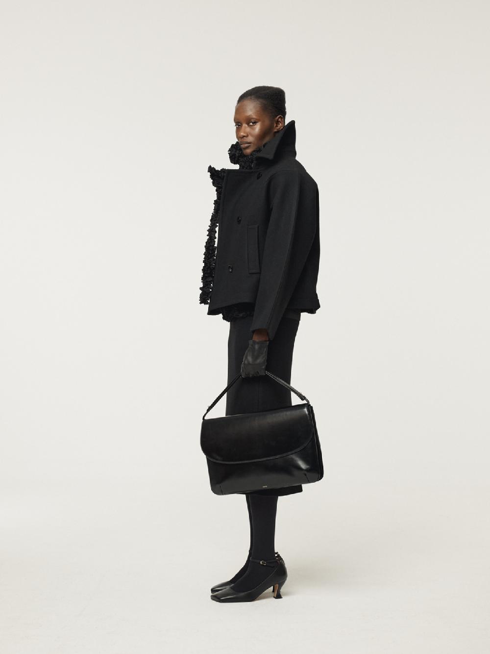 Recto PRIMARY WOOL SHORT PEA COAT (BLACK)