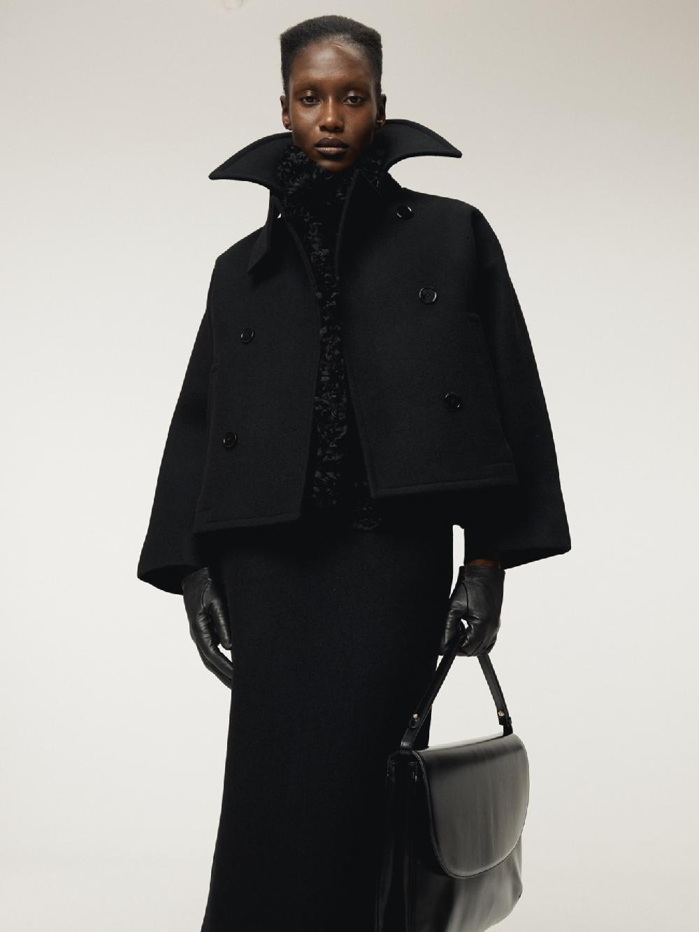 recto PRIMARY WOOL SHORT PEA COAT (BLACK)