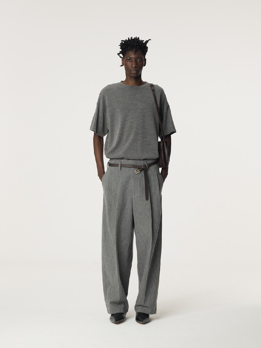 Recto QUINCY WOOL BELTED PANTS (MELANGE GREY)