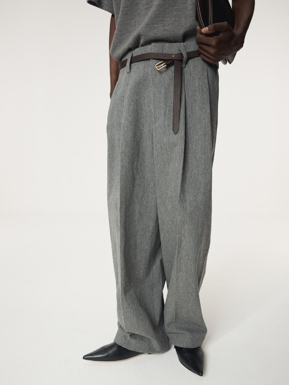 recto QUINCY WOOL BELTED PANTS (MELANGE GREY)