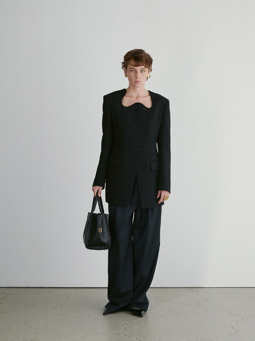 Recto RC SIGNATURE CURVED NECK LONG JACKET (BLACK)