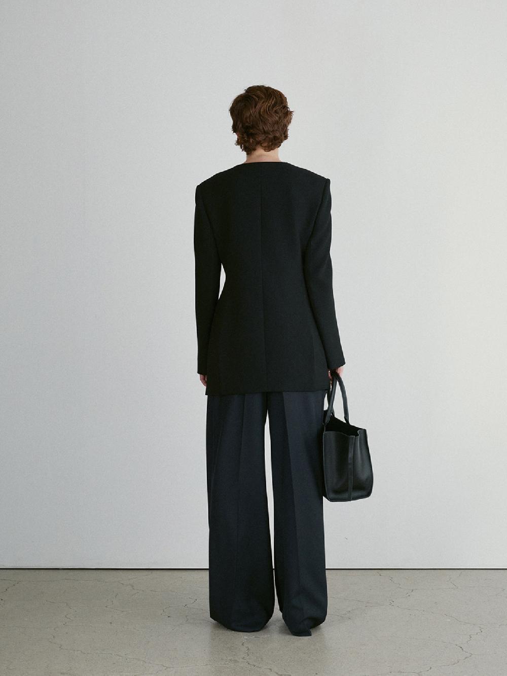 Recto RC SIGNATURE CURVED NECK LONG JACKET (BLACK)