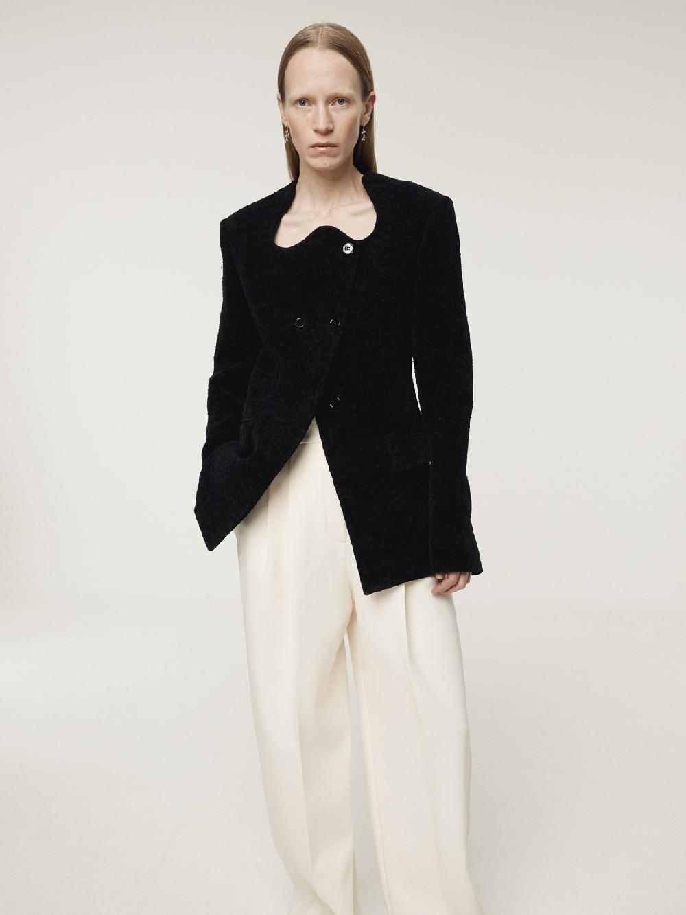 Recto RC SIGNATURE CURVED NECK LONG JACKET (BLACK)