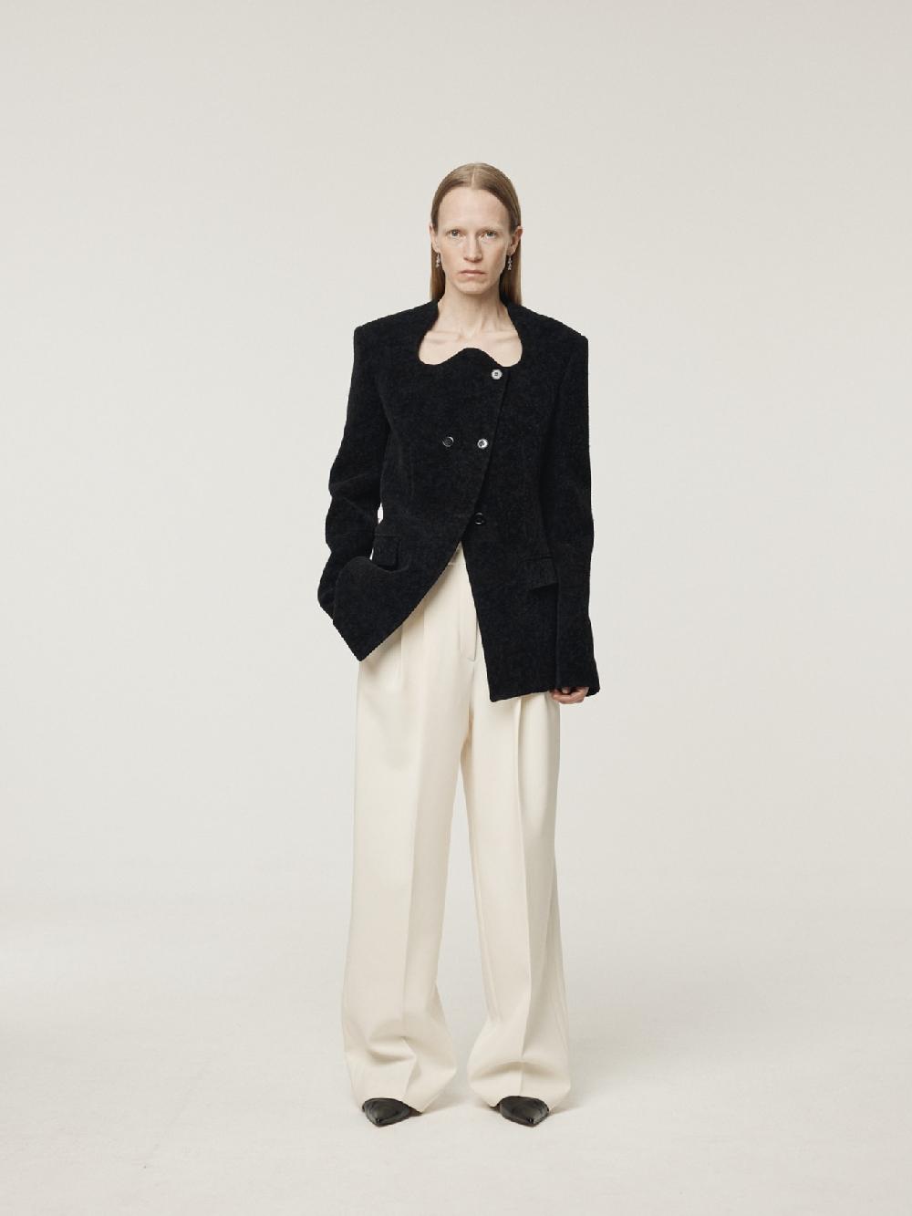 recto RC SIGNATURE CURVED NECK LONG JACKET (BLACK)